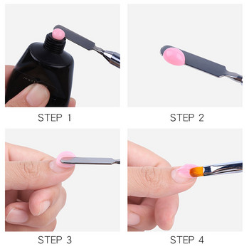 4 цвята 1 бр. 2 в 1 UV поли гел четка за нокти Четка за нокти с двоен край Инструмент за четка за акрилни UV върхове за нокти Удължаване Розово