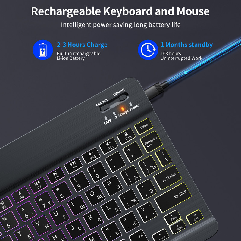 Vezeték nélküli billentyűzet Ipad Bluetooth billentyűzethez Vezeték nélküli háttérvilágítású mini újratölthető billentyűzet orosz nyelven tablet Ipad Pro telefonhoz