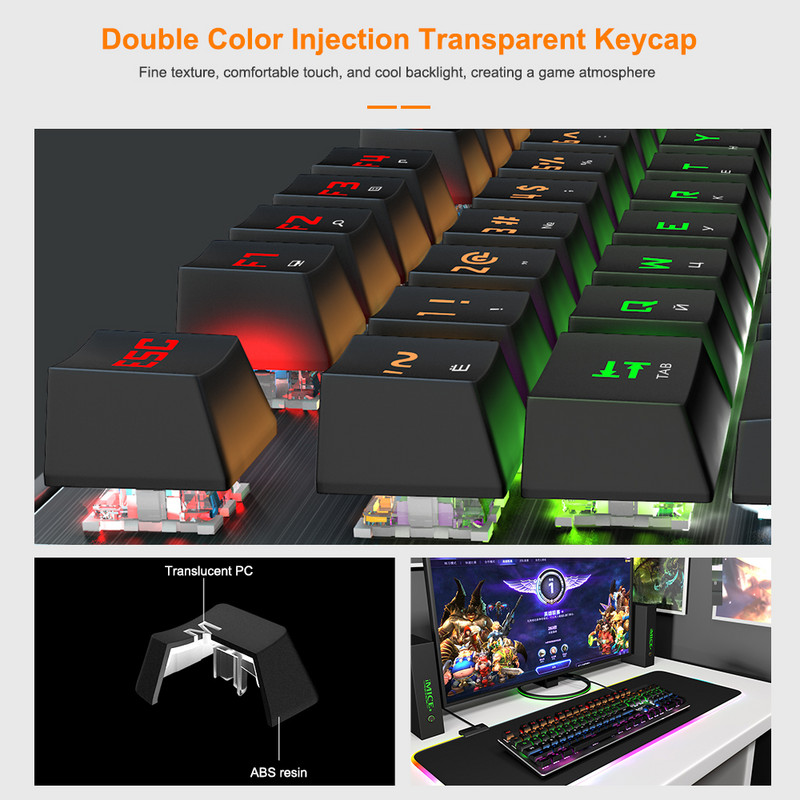Gaming billentyűzet Mechanikus billentyűzet Játékos háttérvilágítással USB RGB 87/104 billentyűzettel Vezetékes Ergonomikus orosz billentyűzet PC számítógéphez