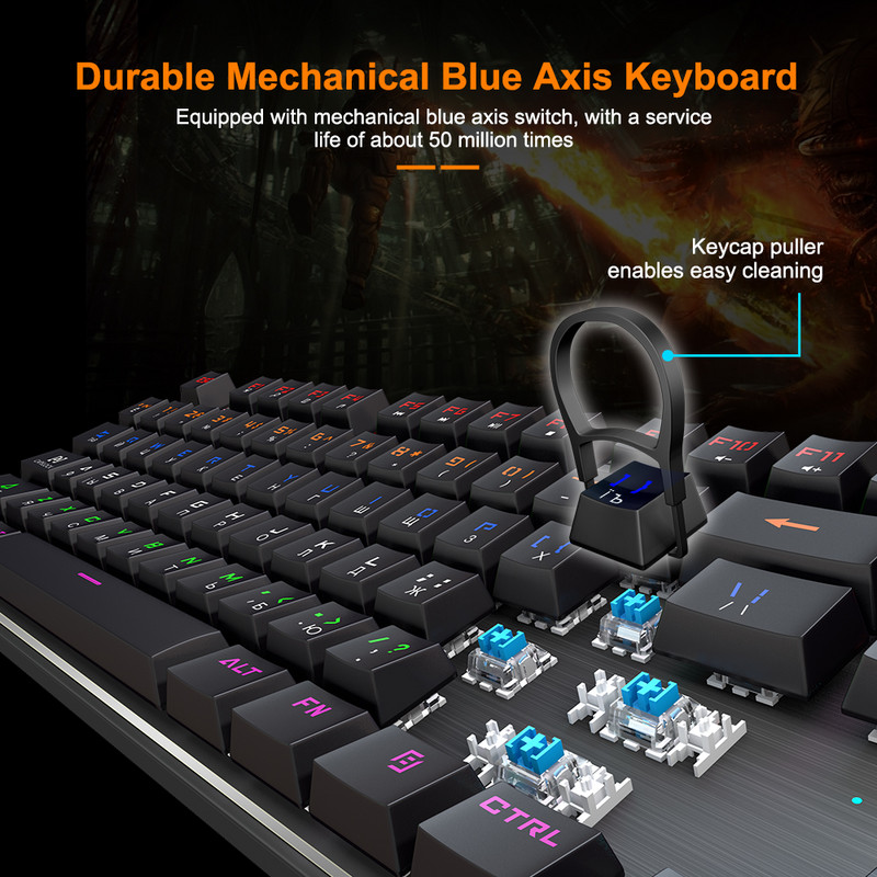 Gaming billentyűzet Mechanikus billentyűzet Játékos háttérvilágítással USB RGB 87/104 billentyűzettel Vezetékes Ergonomikus orosz billentyűzet PC számítógéphez