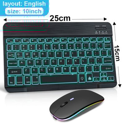Mini LED Bluetooth tipkovnica i miš RGB bežična tipkovnica s pozadinskim osvjetljenjem miša Russain tipkovnica za ipad Tablet Telefon Laptop
