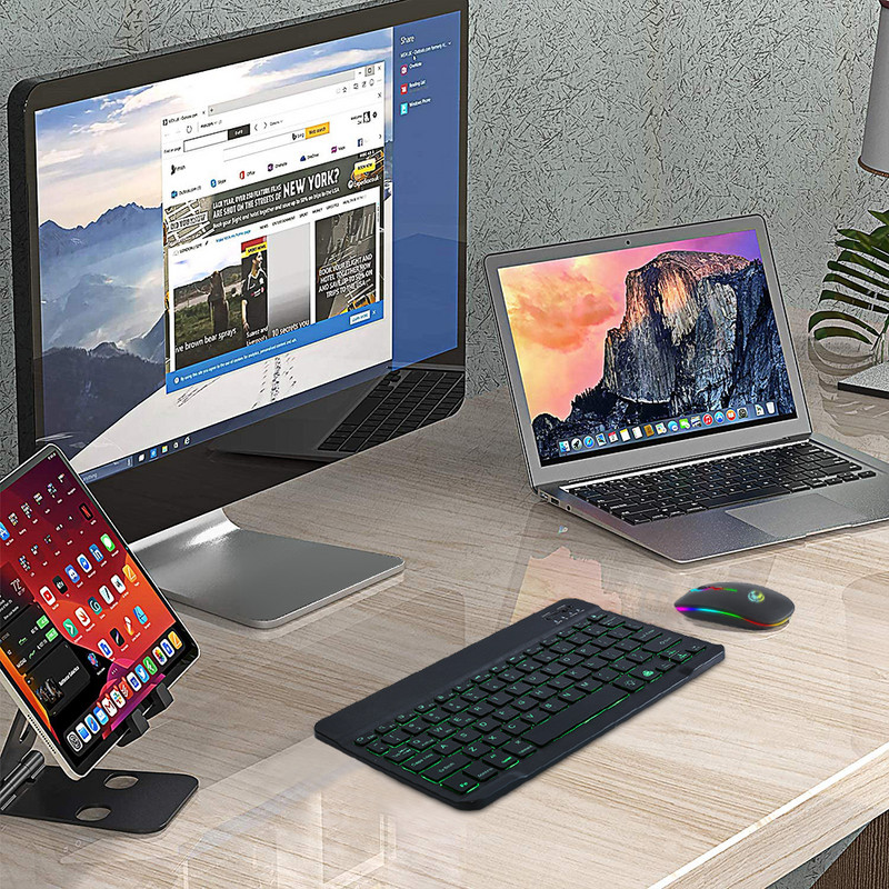 Mini LED Bluetooth klaviatūra ir pelė RGB belaidė klaviatūra su pelės apšvietimu Russain klaviatūra skirta ipad planšetiniam telefonui nešiojamam kompiuteriui