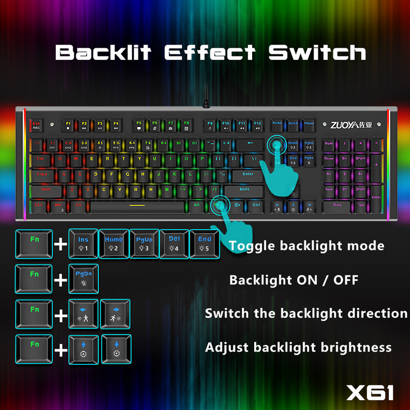 X61 spēļu mehāniskā tastatūra angļu/krievu taustiņš Anti-ghosting RGB/mix USB Vadu gamer CS LOL klēpjdators