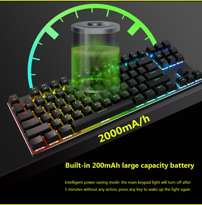 Mini prenosná mechanická klávesnica s RGB podsvietením 2,4 GHz bezdrôtová/Bluetooth herná klávesnica s káblom typu C/USB pre tablety a mobilné zariadenia