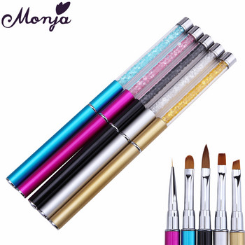 Monja Nail Art Rhinestone Handle Acrylic Poly UV Gel Powder Extension Carving Εργαλεία μανικιούρ με πινέλο ζωγραφικής γραμμής κτιρίου