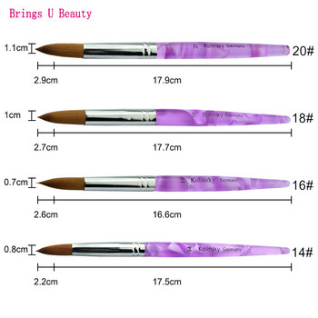 Нов пристигащ размер #14/16/18/20 Kolinsky Professional Painting Nail Acrylic Brush Purple Handle Acrylic Pincel Liquid Powder Pen