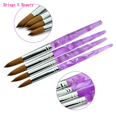 Нов пристигащ размер #14/16/18/20 Kolinsky Professional Painting Nail Acrylic Brush Purple Handle Acrylic Pincel Liquid Powder Pen