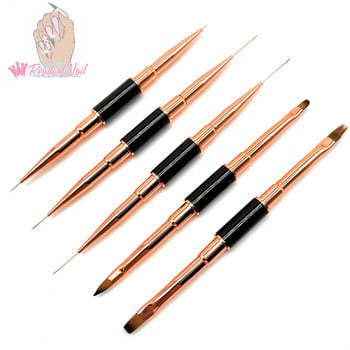 Dual End Nail Art Thin Liner Brush Metal Handle DIY Painting Drawing Line Pen Течен прах Акрилно удължаване Инструменти за маникюр