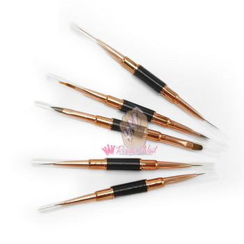 Dual End Nail Art Thin Liner Brush Metal Handle DIY Painting Drawing Line Pen Течен прах Акрилно удължаване Инструменти за маникюр