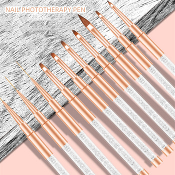 Ακρυλική επένδυση 11 στυλ σχεδίασης στυλό Nail Art Stripes Lines Πινέλο Φωτοθεραπεία με τζελ UV Πινέλα ζωγραφικής Εργαλείο μανικιούρ στυλό σκαλίσματος