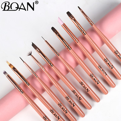 BQAN четка за нокти Liner Nail Art Design Painting Polish Gel Brush UV Gel Nail Draw Pen Tools Round Head Розова дръжка с метална капачка