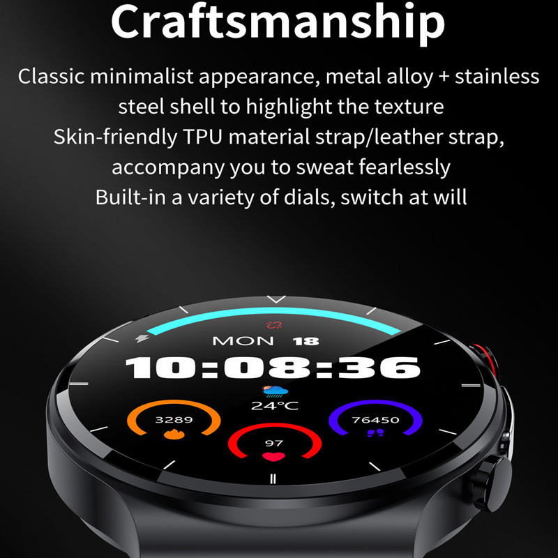 E88 Zdravlje Pametni sat Muški EKG+PPG Tjelesna temperatura Krvni tlak Otkucaji srca IP68 Vodootporni bežični punjač Pametni sat HD