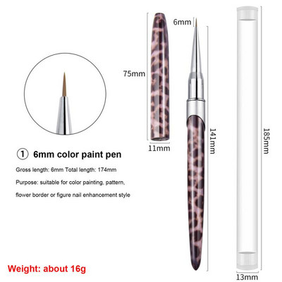 14 stiliaus nagų dailės šepetėlis akrilinis apvalus piešimo dažymas plokščias rašiklis akrilo prailginimas UV gelio lako manikiūro įrankio dizaino patarimai