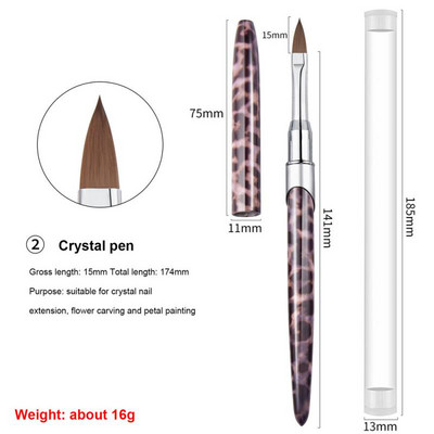 14 stiliaus nagų dailės šepetėlis akrilinis apvalus piešimo dažymas plokščias rašiklis akrilo prailginimas UV gelio lako manikiūro įrankio dizaino patarimai