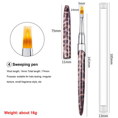 14 stiliaus nagų dailės šepetėlis akrilinis apvalus piešimo dažymas plokščias rašiklis akrilo prailginimas UV gelio lako manikiūro įrankio dizaino patarimai