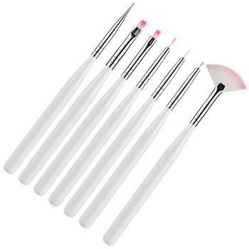 Комплект четки за рисуване на нокти 7PCS White Rod Painted Carving Pen Fan-shaped Phototherapy Pen Pull Line Point Drill Painting Flower Pen Tool Tool