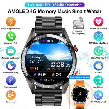 LIGE Нов интелигентен часовник с екран 454*454, винаги показване на часа, Bluetooth разговор, локална музика, смарт часовник за мъжки Android TWS слушалки