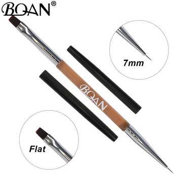 BQAN Μαύρη διπλή κεφαλή κρυστάλλινη λαβή 7mm&Falt Drawing Brush Liner Brush Painting Pen Gel Polish Crystal Nail Art Εργαλεία μανικιούρ
