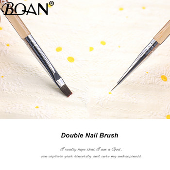 BQAN Черна кристална дръжка с двойна глава 7 mm & Falt Четка за рисуване Liner Brush Painting Pen Gel Polish Crystal Nail Art Инструменти за маникюр
