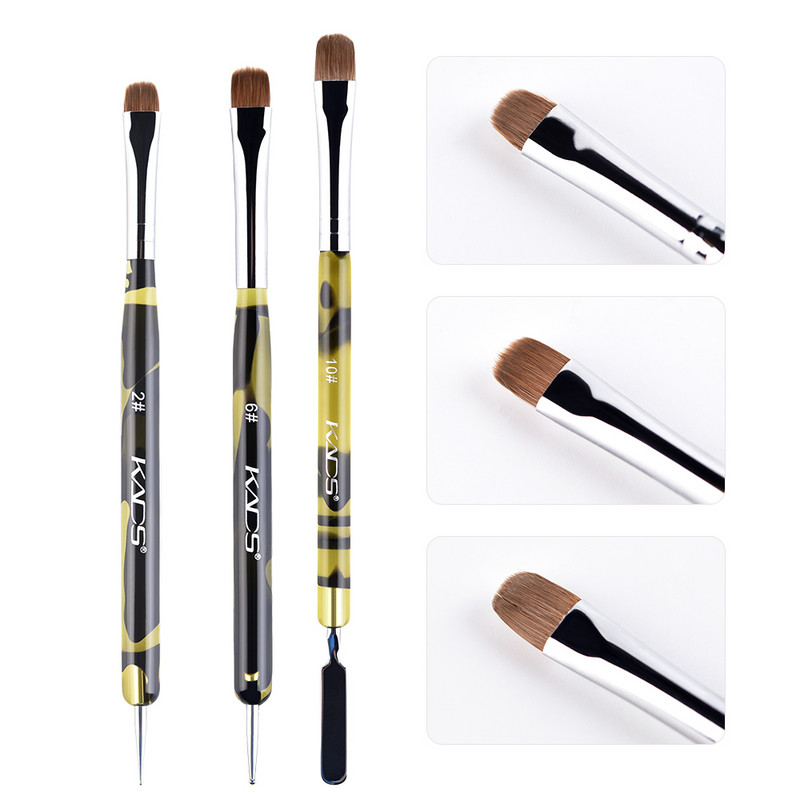 KADS 5/3/2db/szett francia gél akril Nail Art Kolinsky ecsetkészlet pöttyös eszközzel Pro Manikűr Cuticle Clean Up Nail Art Design