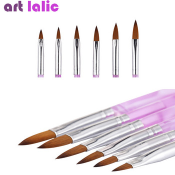 6Pcs Acrylic Sable Nail Art Flat Brush Design Dotting Painting Рисуване Crystal Pen Set Carving Salon Съвети