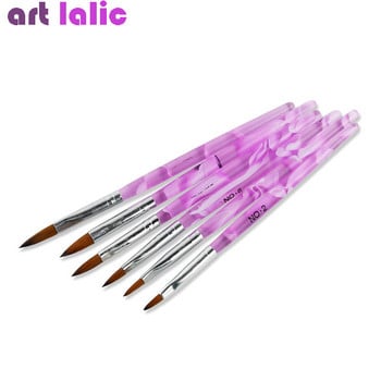 6Pcs Acrylic Sable Nail Art Flat Brush Design Dotting Painting Рисуване Crystal Pen Set Carving Salon Съвети