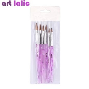 6Pcs Acrylic Sable Nail Art Flat Brush Design Dotting Painting Рисуване Crystal Pen Set Carving Salon Съвети