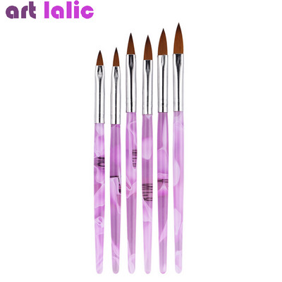 6Pcs Acrylic Sable Nail Art Flat Brush Design Dotting Painting Рисуване Crystal Pen Set Carving Salon Съвети