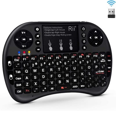 Tastatură Rii i8+ HE/RU/AR/FR/US Mini tastatură fără fir retroiluminată originală de 2,4 GHz cu touchpad pentru Android TV Box/PC/laptop