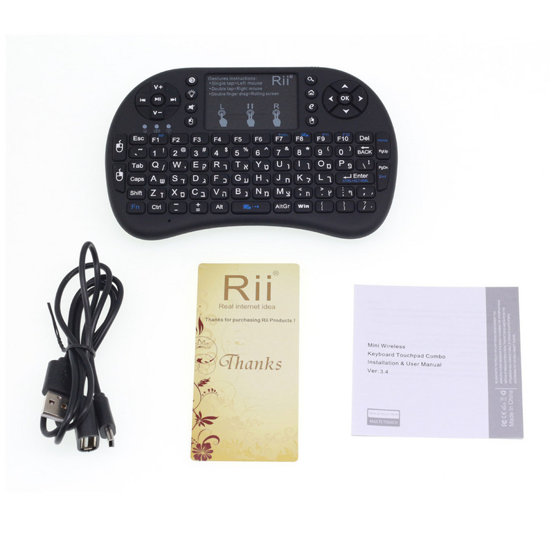 Tastatură Rii i8+ HE/RU/AR/FR/US Mini tastatură fără fir retroiluminată originală de 2,4 GHz cu touchpad pentru Android TV Box/PC/laptop