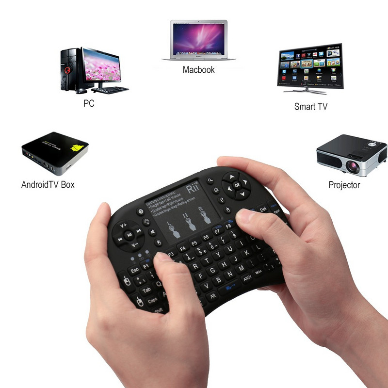 Tastatură Rii i8+ HE/RU/AR/FR/US Mini tastatură fără fir retroiluminată originală de 2,4 GHz cu touchpad pentru Android TV Box/PC/laptop