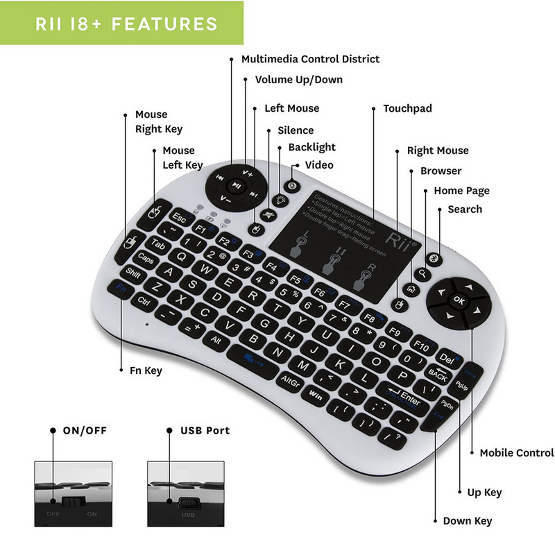 Tastatură Bluetooth Rii Mini cu touchpad Tastatură fără fir portabilă de 2,4 GHz iluminată din spate pentru smartphone-uri Laptop/PC/Windows/Mac/TV Box