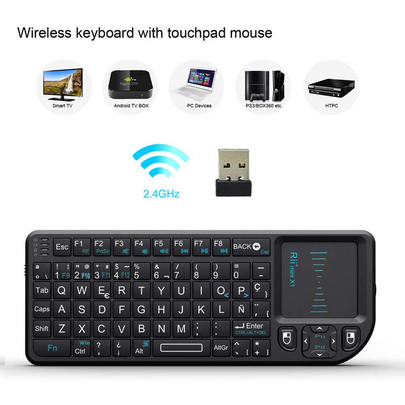 Tastatură fără fir originală Rii X1 Mini 2,4 GHz FR/RU/ES/US Air Mouse cu TouchPad pentru Android TV Box/Mini PC/Laptop