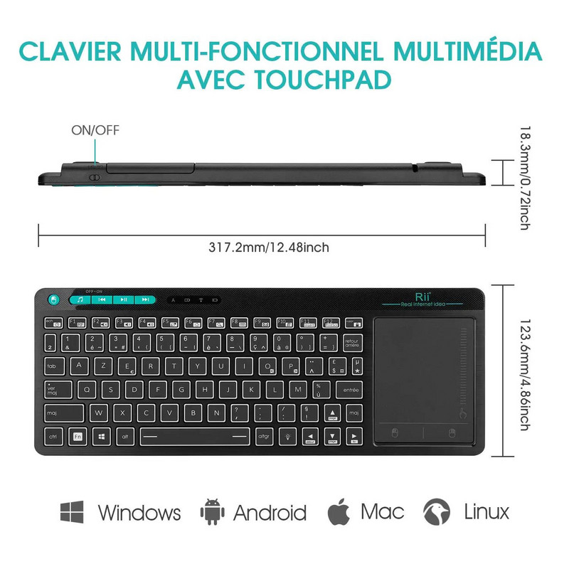 Rii K18 2.4G RGB Iluminare de fundal Mini tastatură fără fir Tastatură reîncărcabilă Iluminare de fundal RGB reglabilă pentru PC Telefoane Tablete Desktop