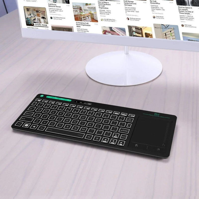 Rii K18+ bežična tipkovnica RU/US/FR/HE Mini tipkovnica sa zaslonom osjetljivim na dodir 3-LED pozadinskim osvjetljenjem u boji Za za Android TV BOX Smart TV PC