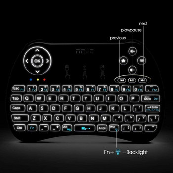REIIE H9+ Подсветка Безжична мини ръчна дистанционна клавиатура с тъчпад Работи за PC Pad, Smart TV, Android TV Box, Windows 7 8 10