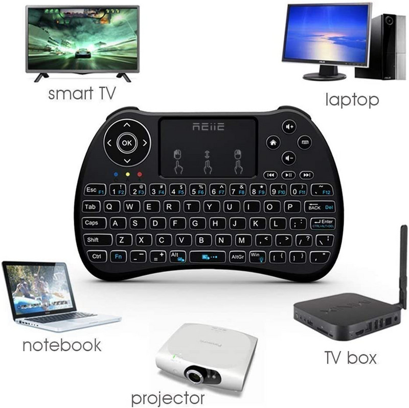 REIIE H9+ Bežična mini ručna daljinska tipkovnica s pozadinskim osvjetljenjem i dodirnom podlogom Radi za PC podlogu, Smart TV, Android TV Box, Windows 7 8 10