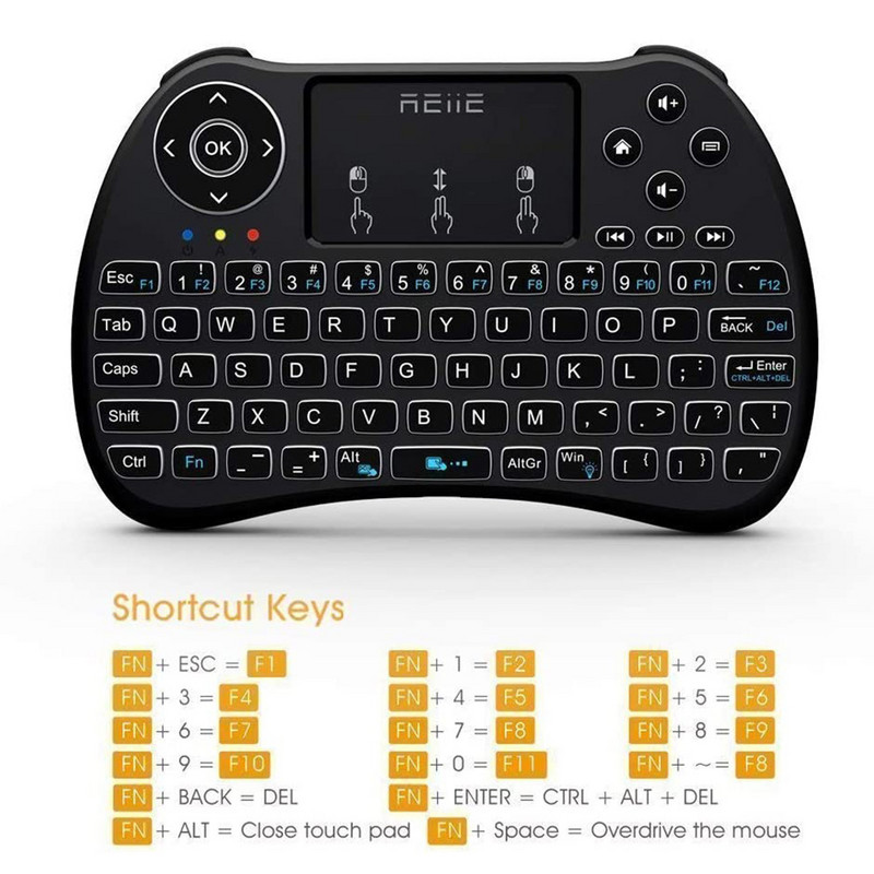 REIIE H9+ Bežična mini ručna daljinska tipkovnica s pozadinskim osvjetljenjem i dodirnom podlogom Radi za PC podlogu, Smart TV, Android TV Box, Windows 7 8 10