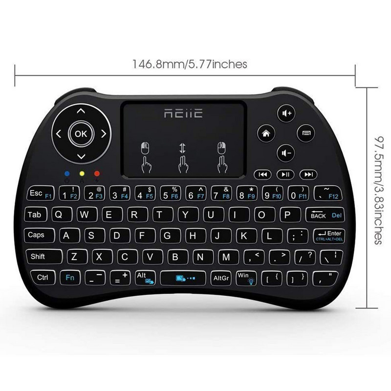REIIE H9+ Bežična mini ručna daljinska tipkovnica s pozadinskim osvjetljenjem i dodirnom podlogom Radi za PC podlogu, Smart TV, Android TV Box, Windows 7 8 10