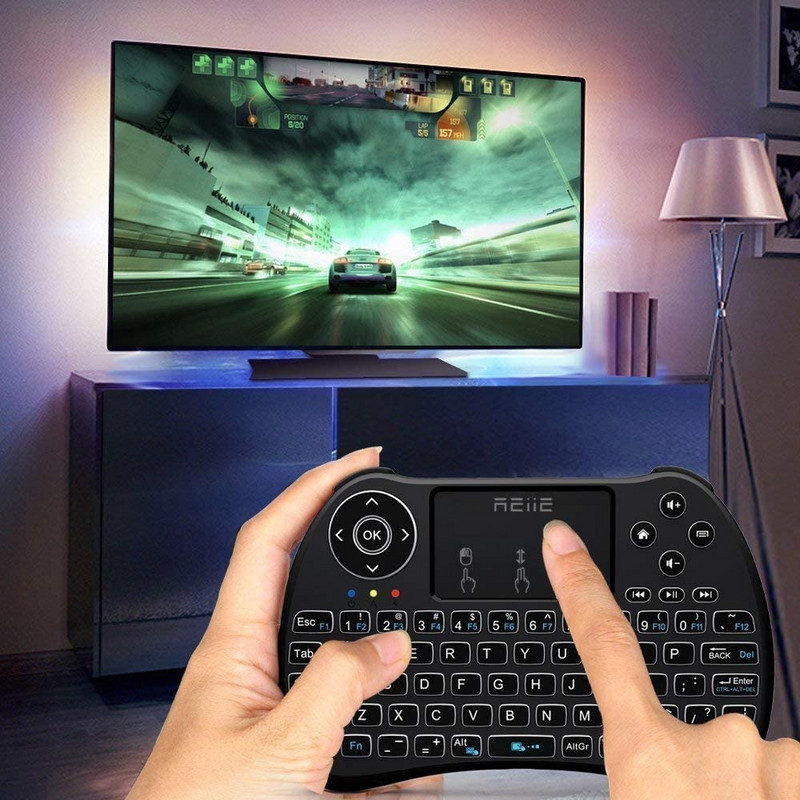 REIIE H9+ Bežična mini ručna daljinska tipkovnica s pozadinskim osvjetljenjem i dodirnom podlogom Radi za PC podlogu, Smart TV, Android TV Box, Windows 7 8 10