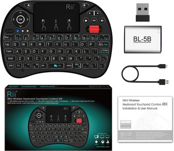 Rii Mini Backlight English Keyboard Fly Air Mouse 2.4G Тъчпад за Android TV Box PC I8x Безжична клавиатура