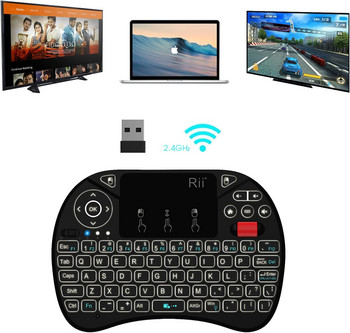 Rii Mini Backlight English Keyboard Fly Air Mouse 2.4G Тъчпад за Android TV Box PC I8x Безжична клавиатура