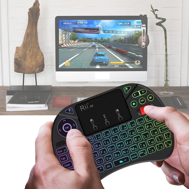 Rii X8 2,4 GHz bežična ruska/engleska/francuska/španjolska tipkovnica s daljinskim upravljačem s pozadinskim osvjetljenjem dodirne podloge za Android TV Box PC