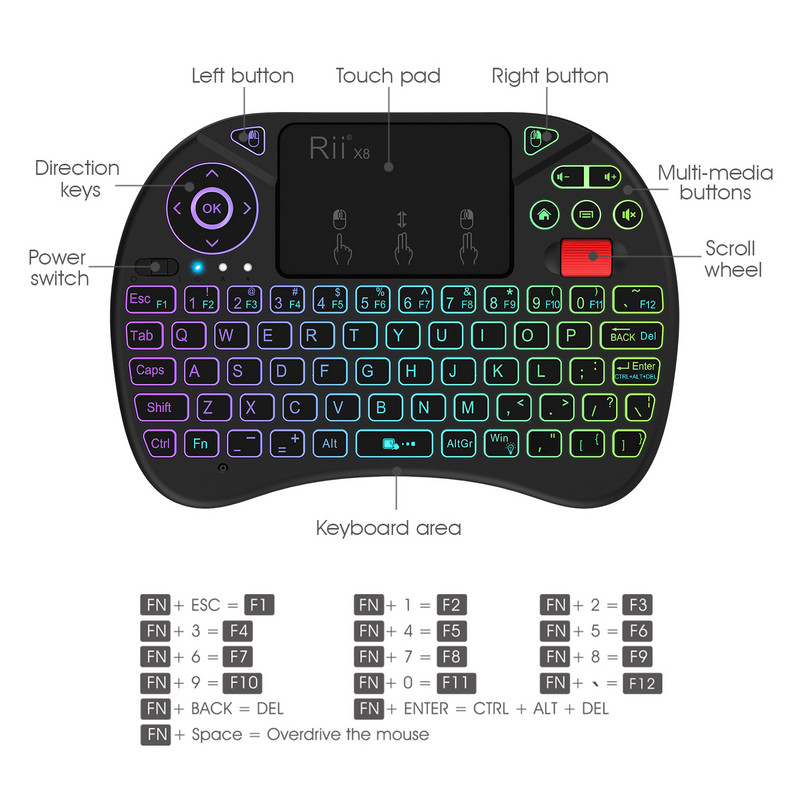 Rii X8 Wireless RU/US/FR/ES 2.4G Air Mouse Touchpad la distanță pentru Android TV Box PC Mini tastatură fără fir