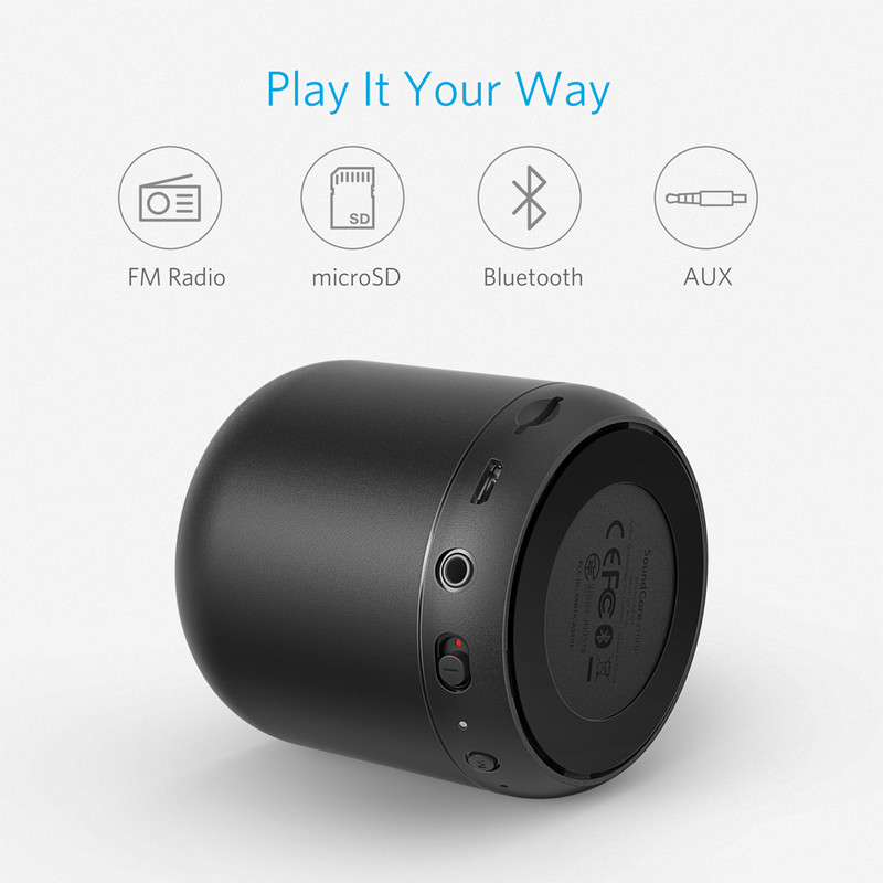 Anker Soundcore mini, ypač nešiojamas Bluetooth garsiakalbis su 15 valandų grojimo laiku, 66 pėdų Bluetooth diapazonas, patobulintas žemųjų dažnių mikrofonas