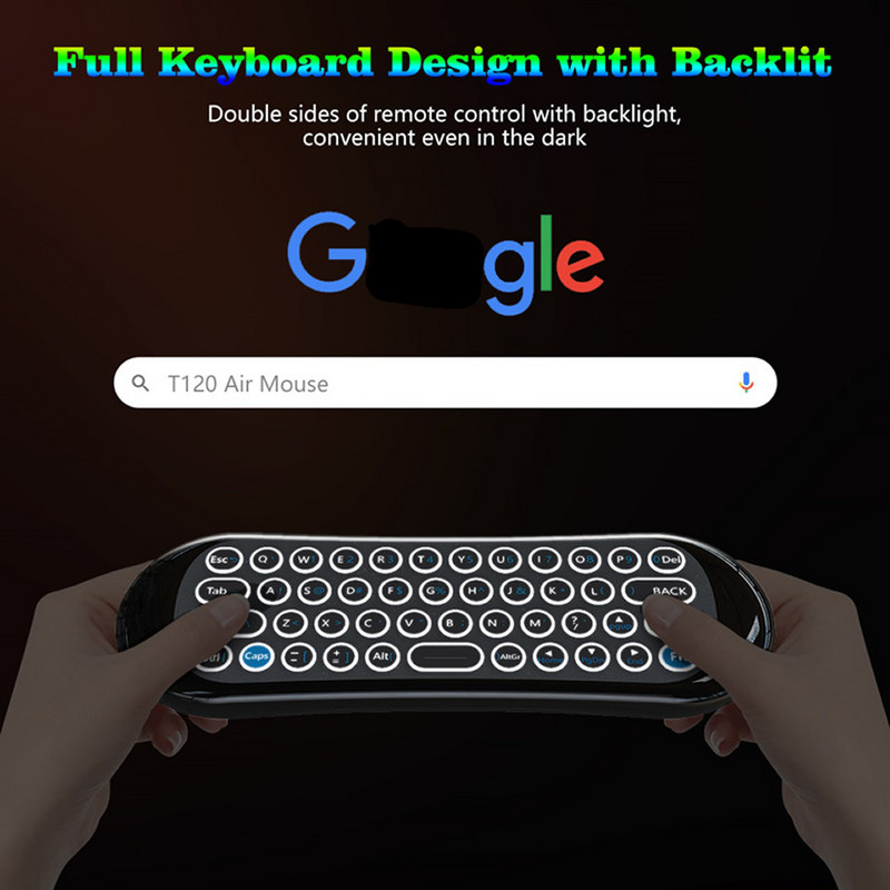 Tastatură fără fir T120 2,4 GHz Air Fly Mouse Suport Google Voice Assistant 7 culori Telecomandă iluminată din spate pentru Android TV Box