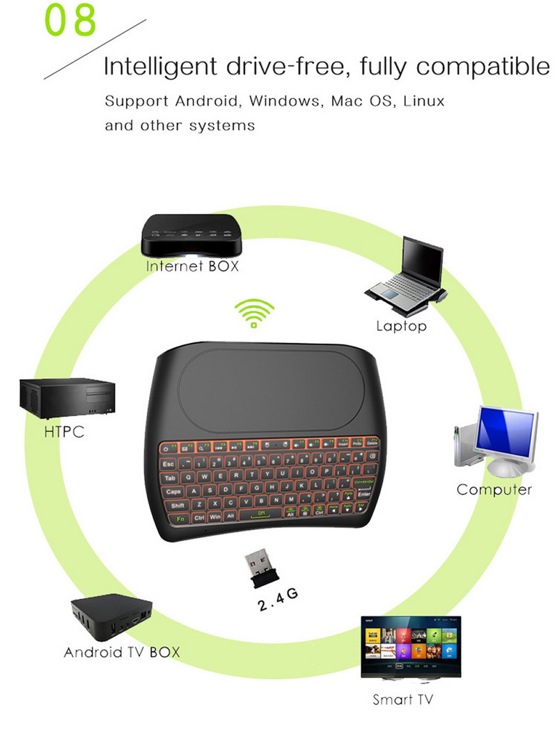 HKYC Bluetooth tipkovnica s pozadinskim osvjetljenjem D8 Pro Super engleski ruski 2.4G bežična mini tipkovnica Air Mouse Touchpad za Android TV BOX