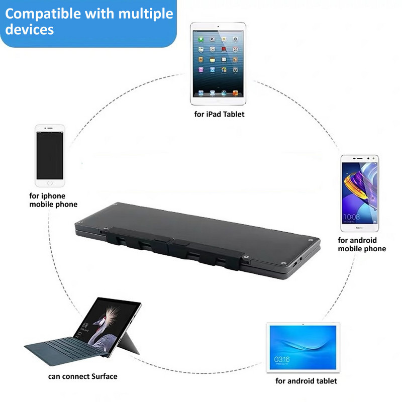 Skladacia Bluetooth klávesnica, nabíjateľná prenosná mini bezdrôtová klávesnica so stojanom pre tablety, mobilné telefóny, Android, IOS, Windows