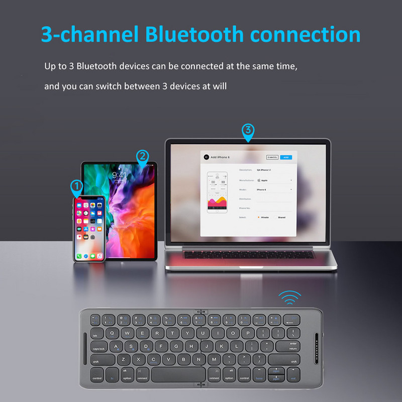 HKYC sklopiva 5.1 Bluetooth tipkovnica USB tipa C za Windows Android IOS za iPad Računalo Tablet PC Telefon Tipkovnica Sinkronizacija 3 uređaja