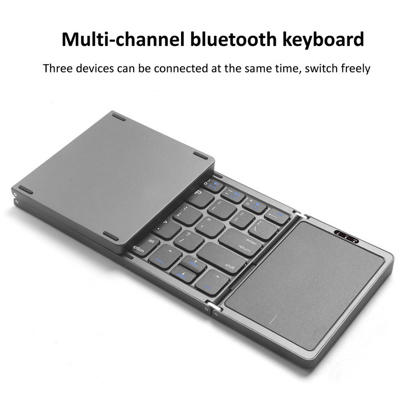 Tastatură pliabilă Bluetooth Tastatură portabilă reîncărcabilă Mini USB cu fir cu mouse-ul touchpad pentru Android PC Tabletă Sincronizare cu 3 dispozitive